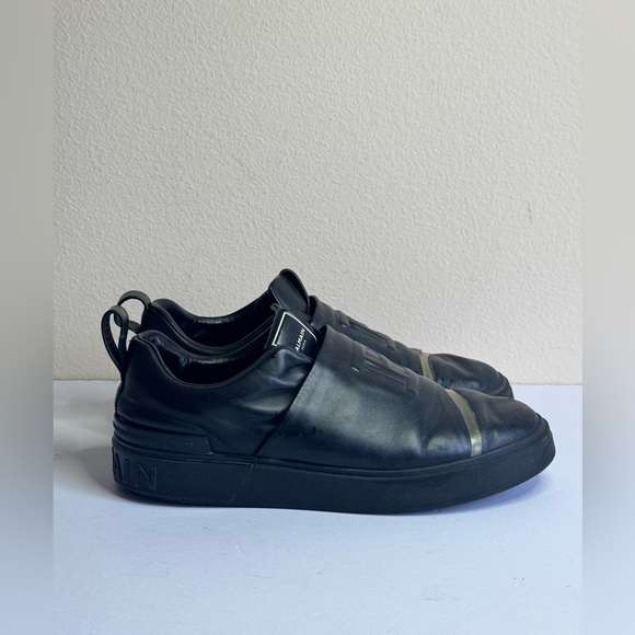 Balmain B-Court Black Leather Logo Slip On Sneakers Shoes Size EUR 44 US 11 - Picture 1 of 10